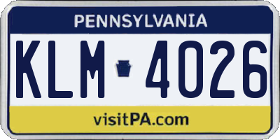 PA license plate KLM4026