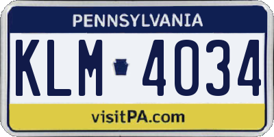 PA license plate KLM4034