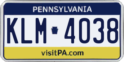 PA license plate KLM4038
