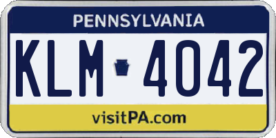 PA license plate KLM4042