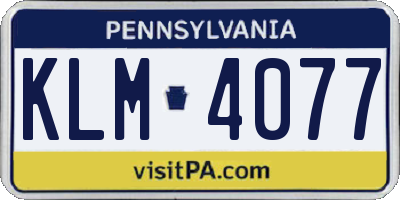 PA license plate KLM4077