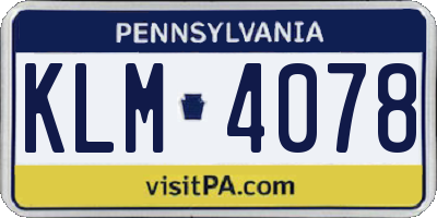PA license plate KLM4078