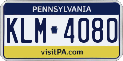 PA license plate KLM4080