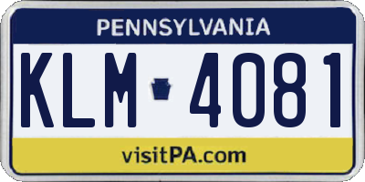 PA license plate KLM4081