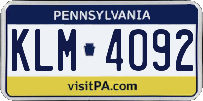 PA license plate KLM4092