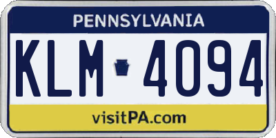 PA license plate KLM4094