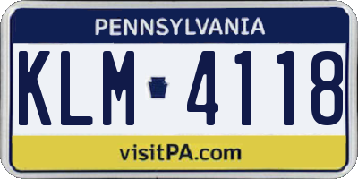 PA license plate KLM4118