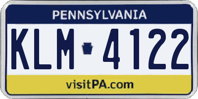 PA license plate KLM4122