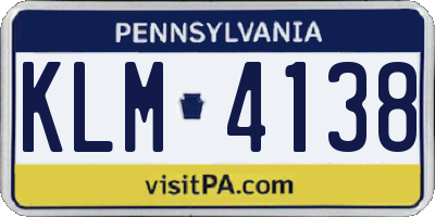 PA license plate KLM4138
