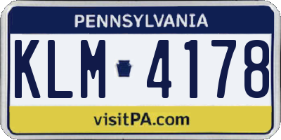 PA license plate KLM4178