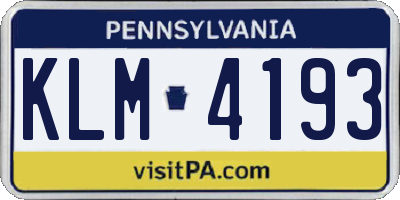 PA license plate KLM4193