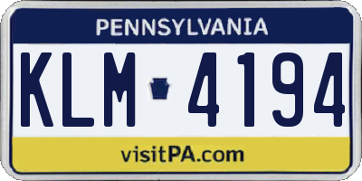 PA license plate KLM4194
