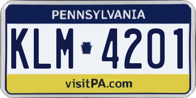 PA license plate KLM4201