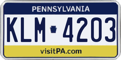 PA license plate KLM4203