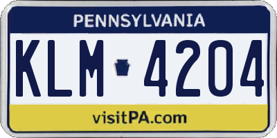 PA license plate KLM4204