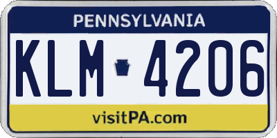 PA license plate KLM4206