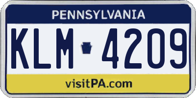 PA license plate KLM4209