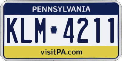 PA license plate KLM4211