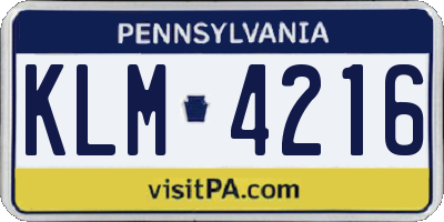 PA license plate KLM4216