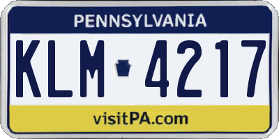 PA license plate KLM4217