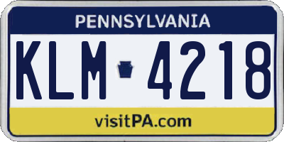 PA license plate KLM4218