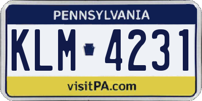 PA license plate KLM4231