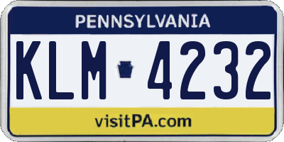 PA license plate KLM4232