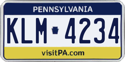 PA license plate KLM4234