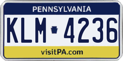 PA license plate KLM4236