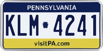 PA license plate KLM4241