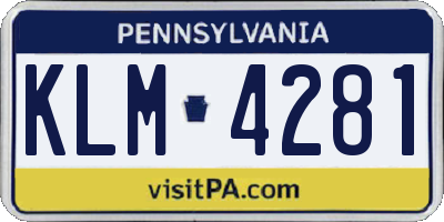 PA license plate KLM4281