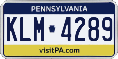 PA license plate KLM4289