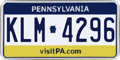 PA license plate KLM4296