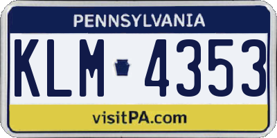 PA license plate KLM4353