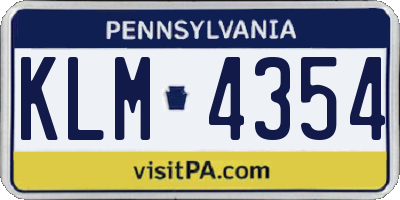 PA license plate KLM4354