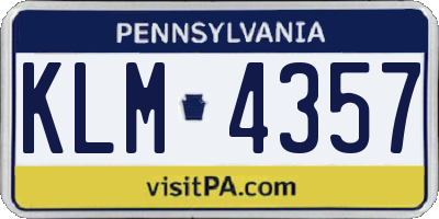 PA license plate KLM4357