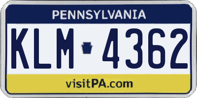 PA license plate KLM4362