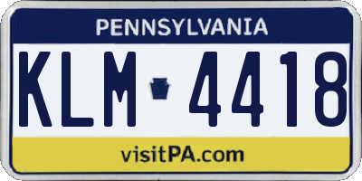 PA license plate KLM4418