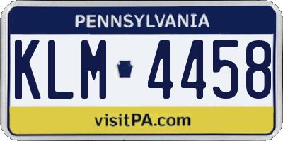 PA license plate KLM4458