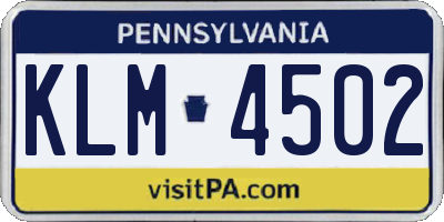 PA license plate KLM4502