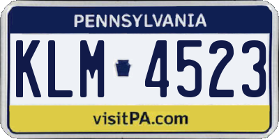 PA license plate KLM4523