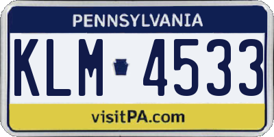 PA license plate KLM4533