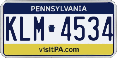 PA license plate KLM4534