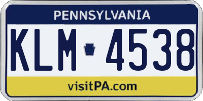 PA license plate KLM4538