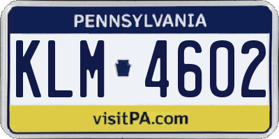 PA license plate KLM4602