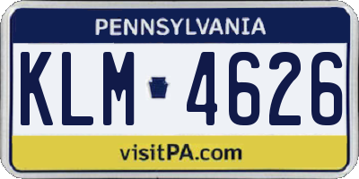 PA license plate KLM4626