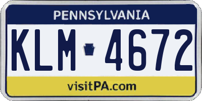 PA license plate KLM4672