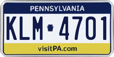 PA license plate KLM4701