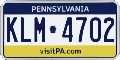 PA license plate KLM4702