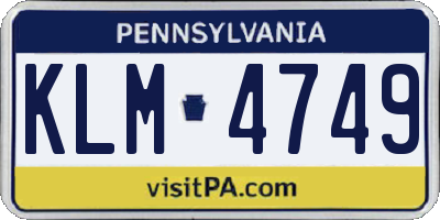 PA license plate KLM4749
